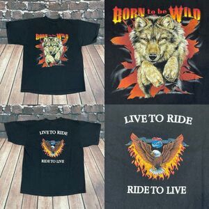 Vintage YOUTH Born To Be Wild Live To Ride Wolf Motorcycle Shirt Size M (10-12)
